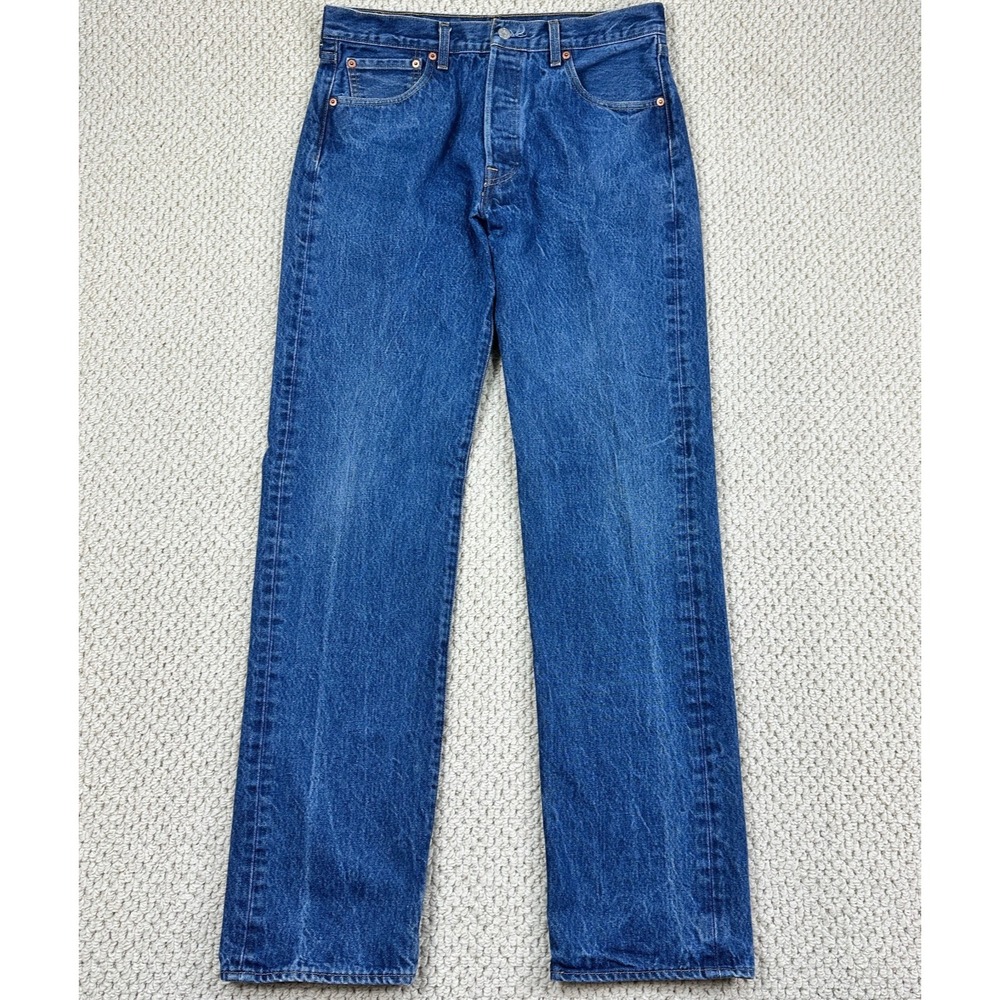 Levis 501 Jeans Fits Mens Size 33x35 Blue Faded Straight Leg Button Fly Denim